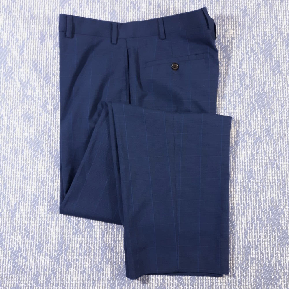Ralph Lauren Dress Pants Mens Size 36 x 32 Blue Check Stretch Trousers